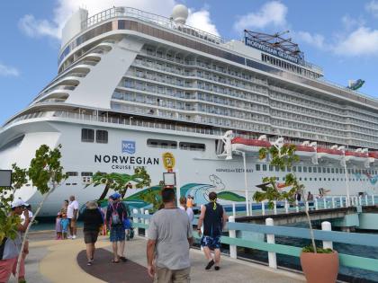 A cruise ship docks at the port of Ocho Rios.