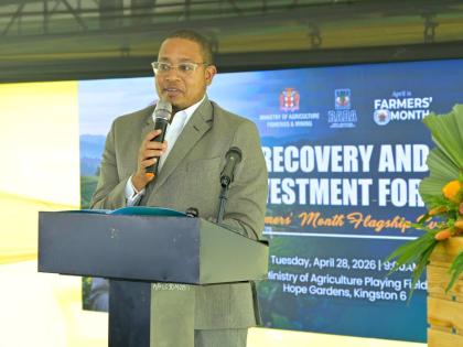 Minister of Agriculture, Fisheries and Mining, Floyd Green, delivers the main address during the Rural Agricultural Development Authority Recovery and Investment Forum on Tuesday.
