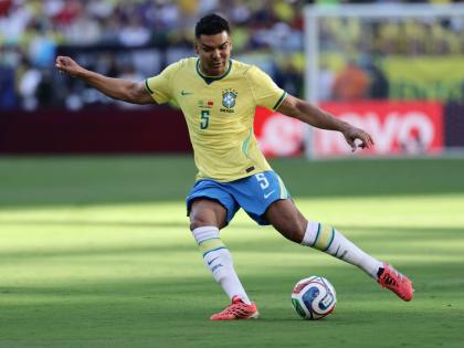 Brazil’s Casemiro kicks the ball in the first half of a World Cup Group C football match against Morocco in East Rutherford, New Jersey, near New York, Saturday, June 13.