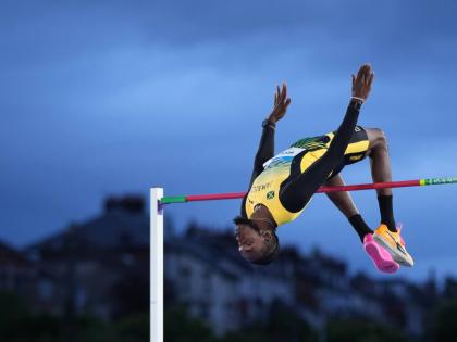 Romaine Beckford, of Jamaica, makes an attempt in the men’s high jump final at the Commonwealth Games in Glasgow, Scotland, yesterday.