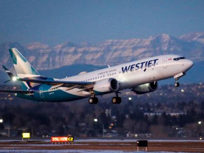 FILE - A westJet airplane takes off in Calgary, Alta., January 21, 202. (Jeff McIntosh/The Canadian Press via AP, File)