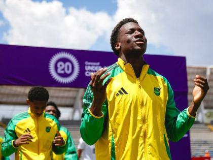 Jamaica’s U20 players enter the field ahead of their Concacaf U20 Championship football game against Canada on Friday.