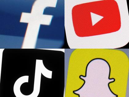 This combination of 2017-2022 photos shows the logos of Facebook, YouTube, TikTok and Snapchat on mobile devices. On Friday, Jan. 6, 2023, Seattle Public Schools filed a lawsuit in U.S. District Court, suing the tech giants behind TikTok, Instagram, Facebo
