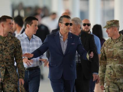 US Defence Secretary Pete Hegseth arrives to observe a US-sponsored multinational military exercise in Panama City, August 13.