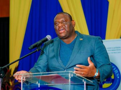 Senator Marlon Morgan, parliamentary secretary in the Ministry of Education, Skills, Youth and Information, speaking at the Region Four Back-to-School Conference for principals at the Montego Bay Convention Centre in St James.