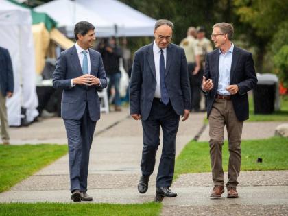 AP 
US Fed Chair Kevin Warsh (left), Bank of England Governor Andrew Bailey, and Bank of Canada Governor Tiff Macklem arrive at the annual Jackson Hole Economic Policy Symposium. 