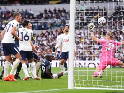 
Newcastle United’s Yoane Wissa (9) scores their side’s second goal during the British Premier League football match between Newcastle United and Tottenham Hotspur in London yesterday.