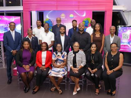 Tourism Enhancement Fund (TEF) Executive Director Dr Carey Wallace (second row, left); President of the University of Technology, Jamaica, Dr Kevin Brown (second row, right); and TEF Director of Research and Risk Management Gis’elle Jones-Shepherd (front