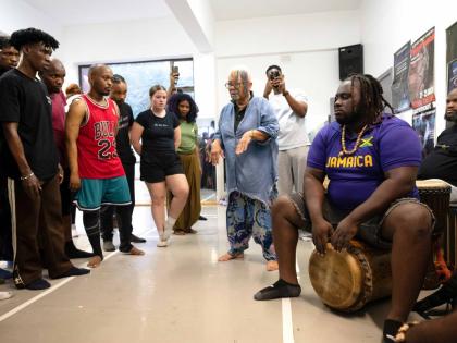 Founder and artistic director Dr L’Antoinette Stines (centre) leads a master- class in South Africa. 
