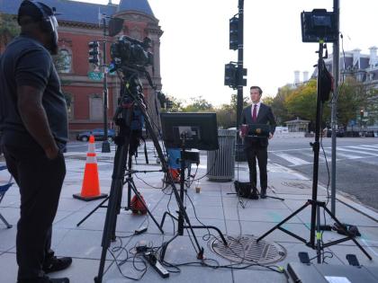 Vaughn Hillyard, White House correspondent for MS NOW, does a report from near the White House, Monday in Washington. 