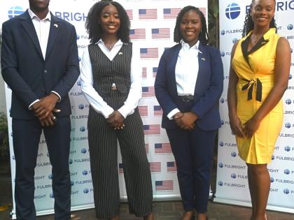 United States Embassy Jamaica’s awardees for the 2026-2027 Fulbright and Hubert Humphrey Fellowship programmes (from left) Abishua Johnson, Davia Findlotor, Joelle Hanson and Jervian Johnson. – Contributed photo