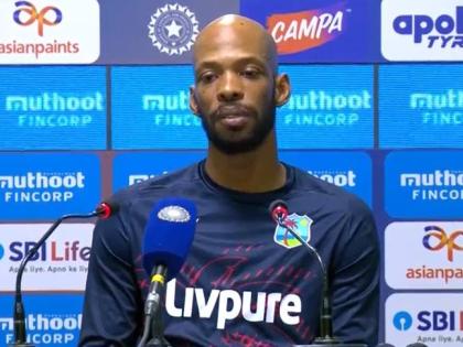 
Roston Chase speaks during a press conference following the West Indies’ six-wicket victory over India on Friday.