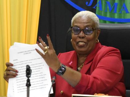 Deputy Mayor Lorraine Dobson chairing a meeting of the Kingston and St Andrew Municipal Corporation on Tuesday.