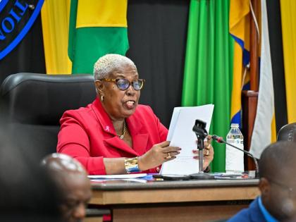 Deputy Mayor of Kingston, Councillor Lorraine Dobson, addressing the Kingston and St Andrew Municipal Corporation monthly meeting on Tuesday, October 13 in downtown Kingston.