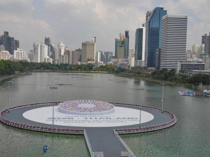 
A person stands next to the logo of the 2026 IMF-World Bank Annual Meetings, ahead of the meeting at Queen Sirikit National Convention Center in Bangkok, Thailand, on October 9.