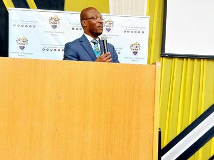 Dr Kevin Brown, president and principal of the University of Technology (Jamaica) addressing the Pan-African/Caribbean Artificial Intelligence and Smart Systems Conference (PAAISS 2026) on Tuesday.