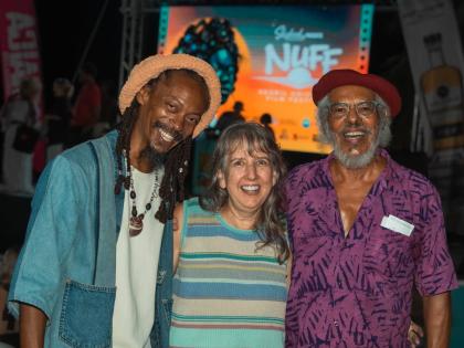 Following the 25th anniversary screening of ‘Life and Debt’, Negril Universal Film Festival founder Gareth Cobran (left) shares company with the documentary’s director, Stephanie Black, and Dr Michael Witter (right), retired senior lecturer in econom