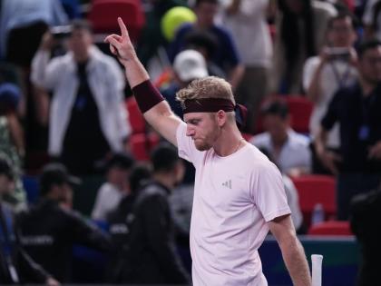 AP 
Spain’s Alejandro Davidovich Fokina celebrates after winning the men’s singles semi-final match against Germany’s Alexander Zverev at the Shanghai Masters tennis tournament in Shanghai, China yesterday.