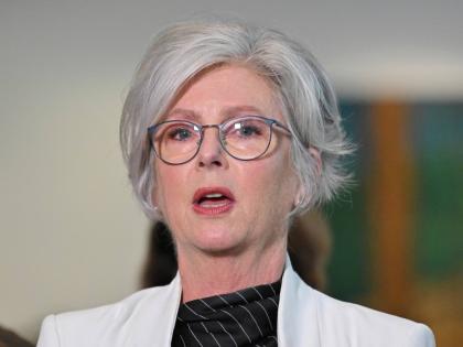 Australian independent member of parliament Helen Haines speaks at a press conference at Parliament House in Canberra, Australia on May 26, 2026. 
