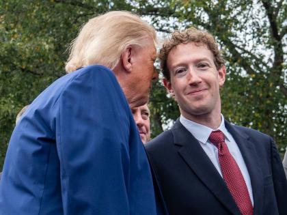 AP 
President Donald Trump talks with Meta CEO Mark Zuckerberg as he speaks with reporters outside the West Wing of the White House on Tuesday, September 29, in Washington. 