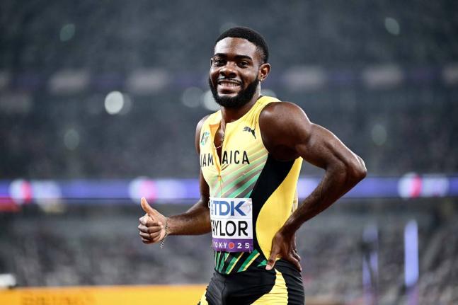 Christopher Taylor of Jamaica moments after  competing in heat four of the men’s 200-metre qualification round at the World Athletics Championships inside the Japan National Stadium in Tokyo yesterday. Taylor finished third, qualifying with a personal be
