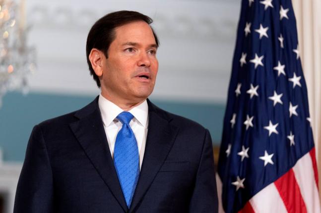 Secretary of State Marco Rubio answers a reporter's question ahead of a meeting with Serbian Foreign Minister Marko Djuric at the State Department, Wednesday, August 6, 2025, in Washington. (AP Photo/Mark Schiefelbein)