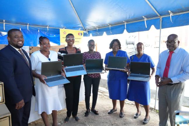 From left:  Donmayne Gyles, Andrews Memorial Hospital CEO; Erica Myers, Infection Control & Prevention Nurse, BRH; Diana Brown-Miller CEO, BRH; Jodi-Ann Porter, senior customer care officer, BRH; Maria Stampp, director of Nursing Services, BRH; Ingrid Step