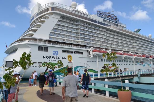 A cruise ship docks at the port of Ocho Rios.