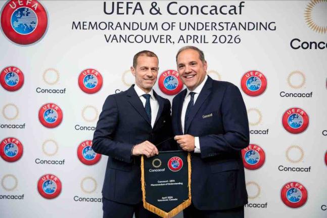 The historic agreement was inked by UEFA President Aleksander Čeferin (left)  and Concacaf President Victor Montagliani (right) on the sidelines of the 76th FIFA Congress in Vancouver.