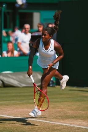 Alyssa James in action at Wimbledon.