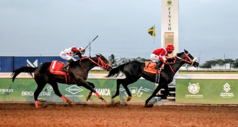 Anthony Minott/Freelance Photographer 
PHENOMENAL POWER (right), ridden by Tajay Suckoo, wins the sixth running of the Diamond Mile ahead of GIRVANO (Tevin Foster) over eight furlongs at Caymanas Park yesterday.