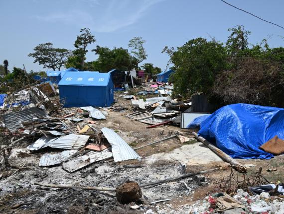 Tents erected amid the rubble of demolished houses in Cooper’s Pen, Trelawny, last week.