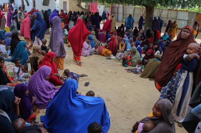 Somali women displaced by drought sit at Feynuus Nutrition Centre on the outskirts of the capital, Mogadishu, Somalia, on Wednesday. - AP photo