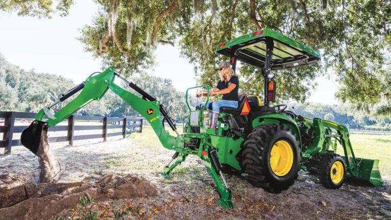 A John Deere compact tractor. 
