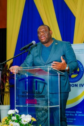 Senator Marlon Morgan, parliamentary secretary in the Ministry of Education, Skills, Youth and Information, speaking at the Region Four Back-to-School Conference for principals at the Montego Bay Convention Centre in St James.