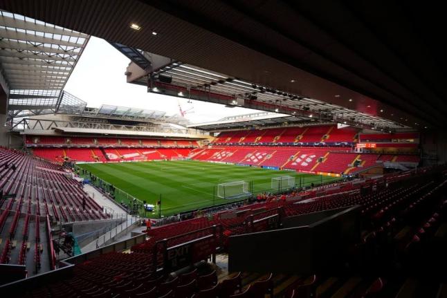 A general view of the Anfield stadium ahead of the Champions League, round of 16, first leg football match between Liverpool and Real Madrid in Liverpool, England on February 21, 2023. 
