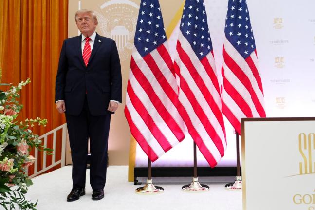 President Donald Trump arrives to speak during an event at the US Institute of Peace, in Washington DC.
