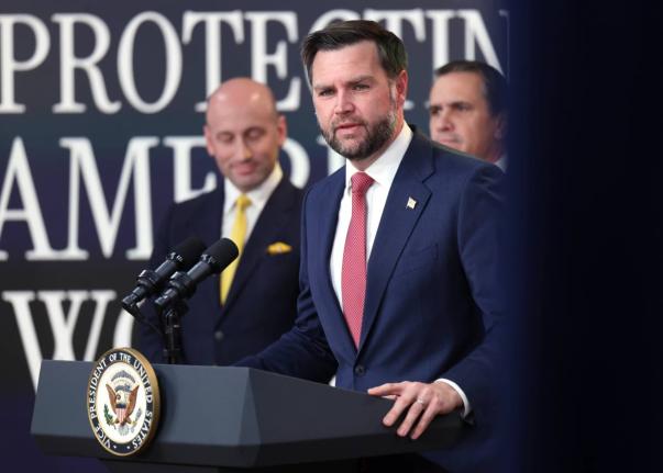 AP
Vice-President JD Vance speaks during a news conference on the Fraud Task Force inside the White House campus on Thursday, October 8, in Washington, DC. 