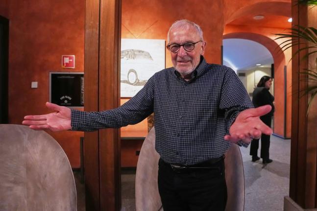 Physicist Francis Halzen reacts in his hotel in Turin, Italy, Tuesday, after he was awarded the Nobel Prize in Physics for his contributions to the IceCube Neutrino Observatory and the discovery of high-energy neutrinos of astrophysical origin.