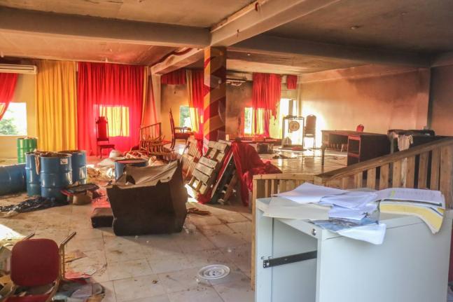 Inside the Pathways International Kingdom Restoration Ministries after arsonists tried to set fire to the building days after a deadly service in October 2021.