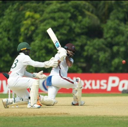 West Indies batsman John Campbell in action against  the  Bangladesh Cricket Board XI in Dhaka yesterday