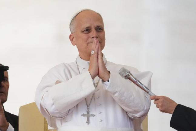Pope Leo XIV thanks the faithful during his weekly general audience in St Peter’s Square at The Vatican, Wednesday.