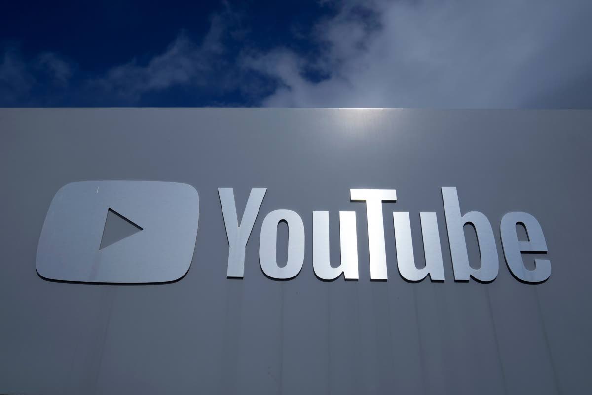 A YouTube sign is shown near the company’s headquarters in San Bruno, California, USA on Wednesday, March 12, 2025. 
