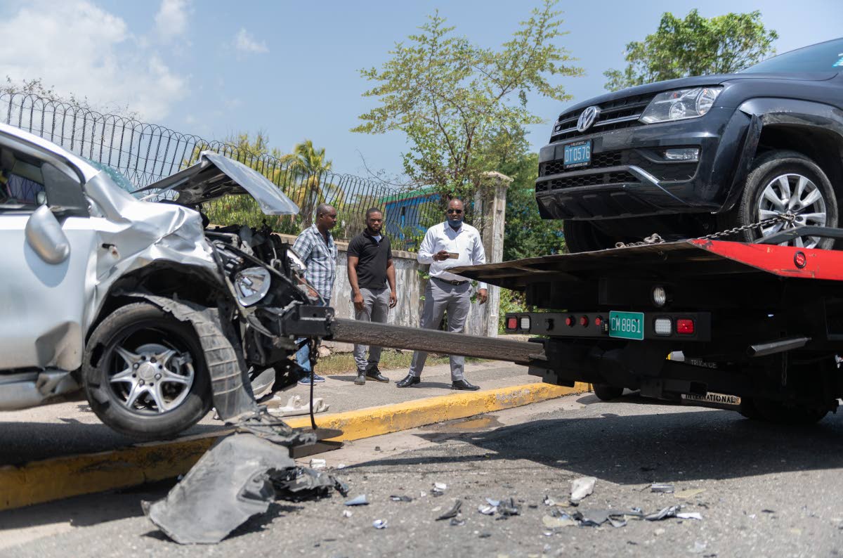 The scene of a motor vehicle accident on Half-Way Tree Road in St Andrew.