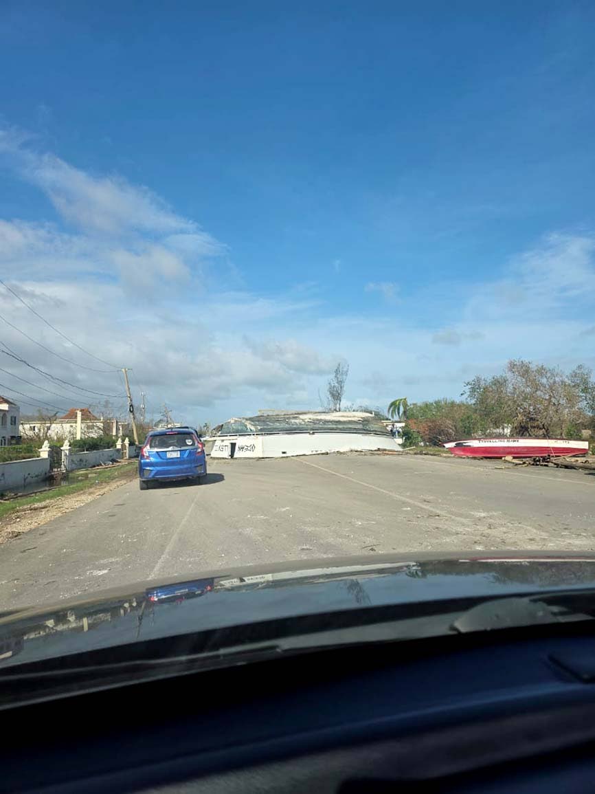 A fishing vessel was observed blocking a section of the Long Bay main road in St James on Wednesday morning, a day after Hurricane Melissa ravaged western Jamaica.