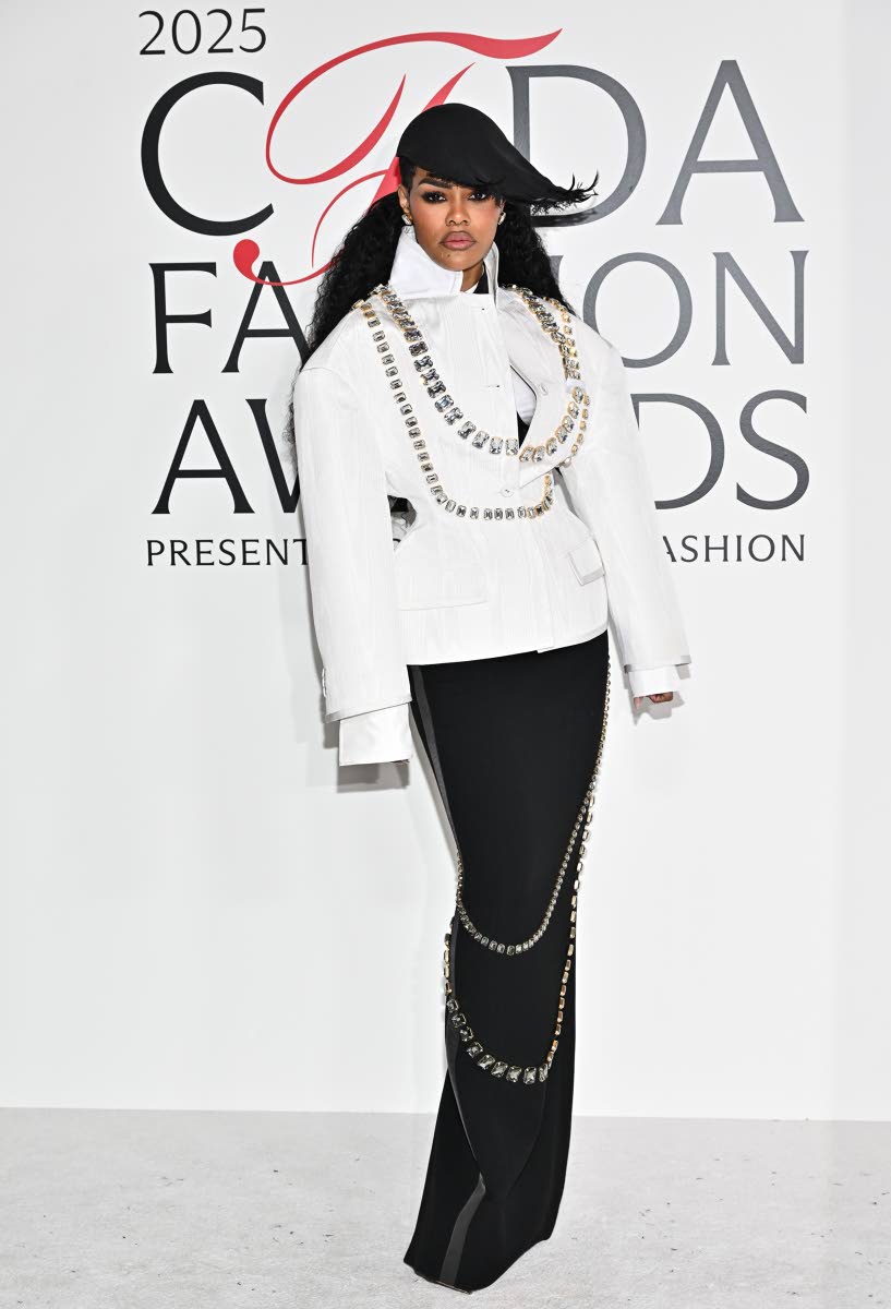 Forever risque and fierce on the carpet, Teyana Taylor stuns in custom Thom Browne.