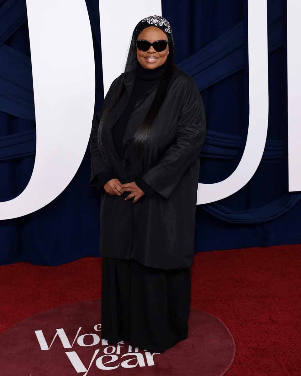 British Make-up Artist Pat McGrath, dressed in all-black with a jewelled headband, paid tribute to her mother Jean McGrath as she collected her Woman of the Year award.