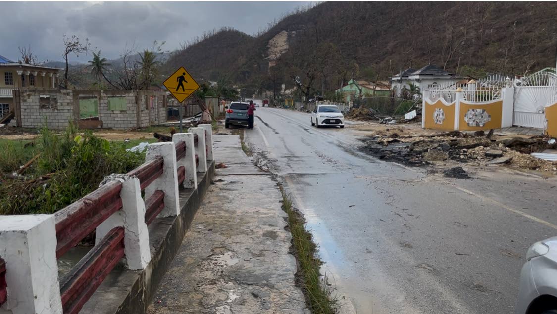 A damaged roadway in Water Works, Westmoreland.