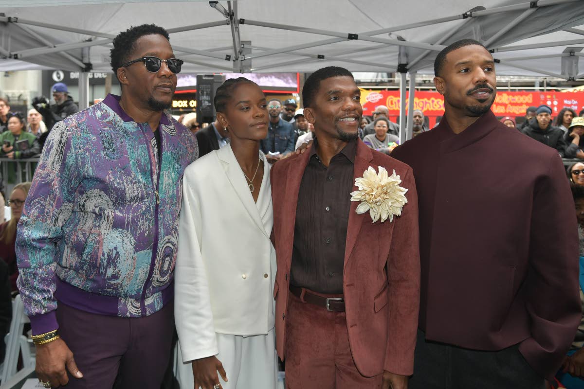 Chadwick Boseman’s brothers, Derrick (left) and Kevin (second right), were happy to have the support of Chadwick’s friends and ‘Black Panther’ co-stars, Letitia Wright and Michael B. Jordan (right).