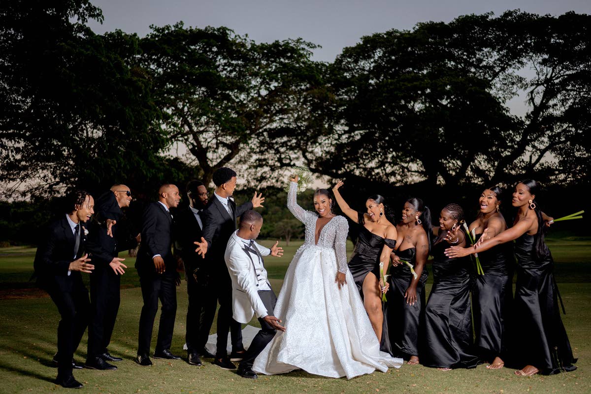 Mr and Mrs Wellington were honoured to have the support of their wedding party, dressed in all-black.